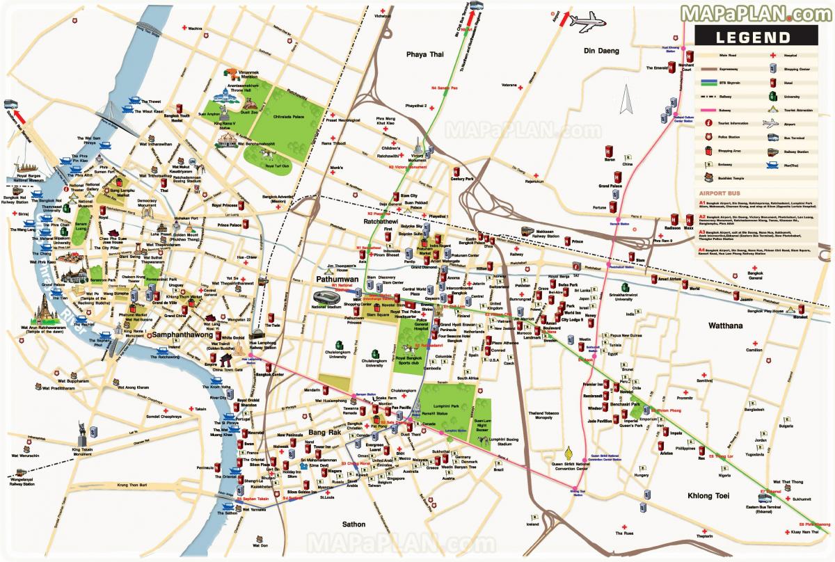 główne atrakcje turystyczne Bangkok na mapie