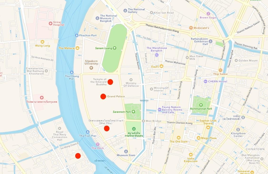 mapa świątyń w Bangkoku