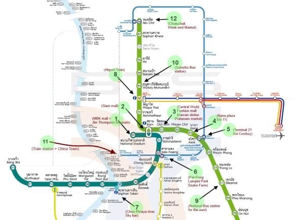 mapa Bangkoku BTS mapę z atrakcjami