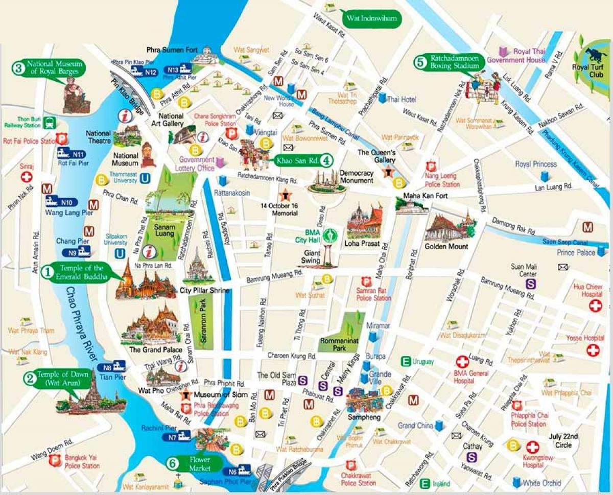 atrakcje turystyczne Bangkok na mapie