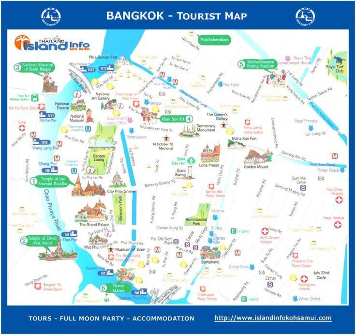Bangkok, Tajlandia mapa turystyczna
