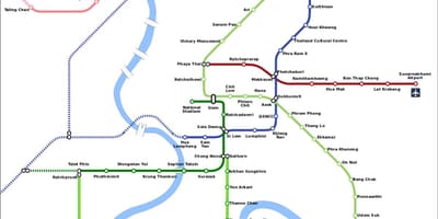 Lotnisko połączenia kolejowe mapie Bangkok