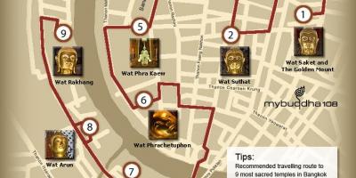 Mapa Bangkoku świątynia tour